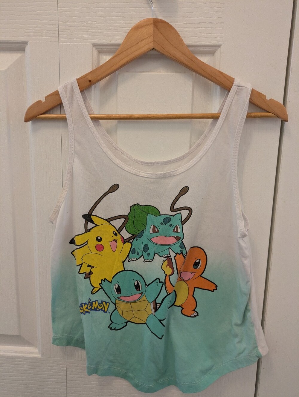 Pokemon White Tank Top with Green and Yellow Characters